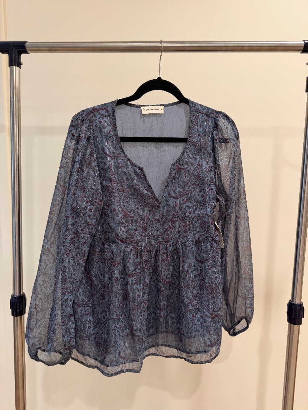 New Lucky Brand Chiffon Peasant Blouse